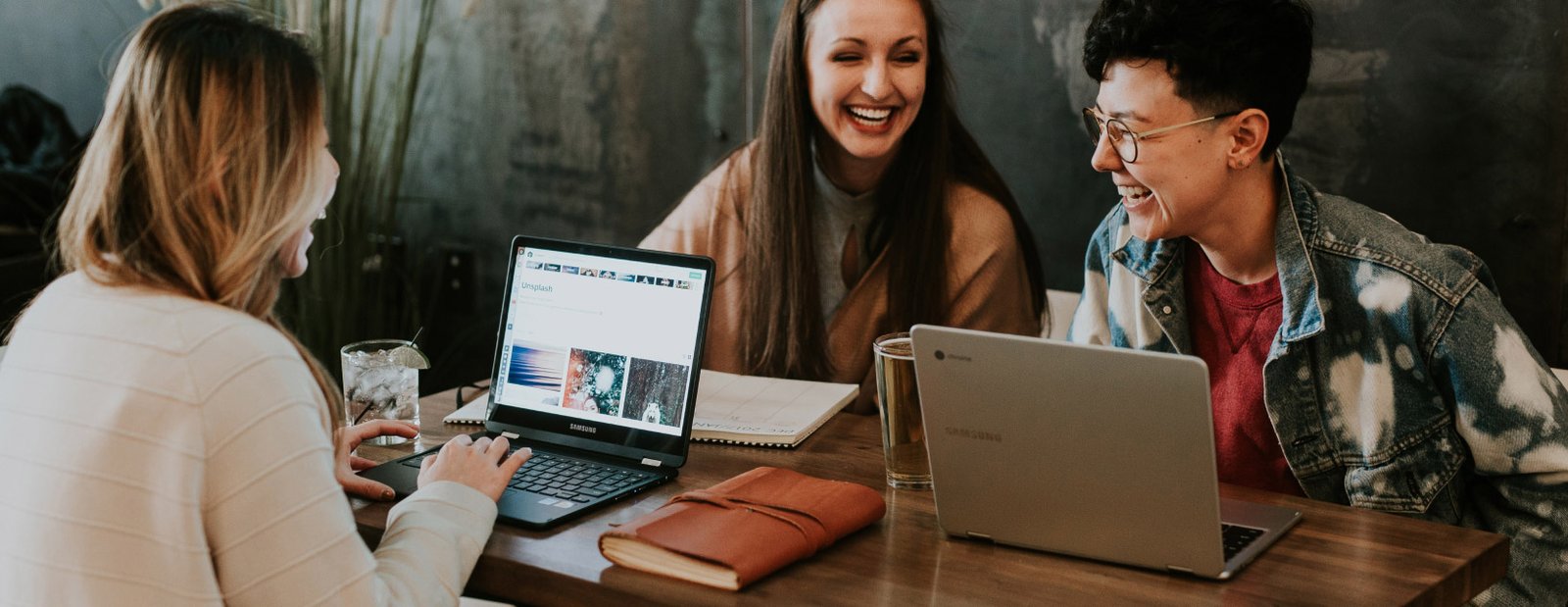 a group of coworkers laughing